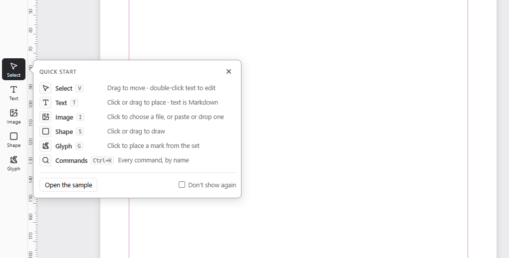 A blank Chapeau page with the quick-start card beside the five tools.