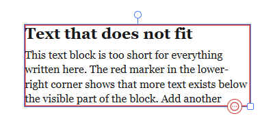 A text block with a red outline and a red overflow marker in its lower-right corner.